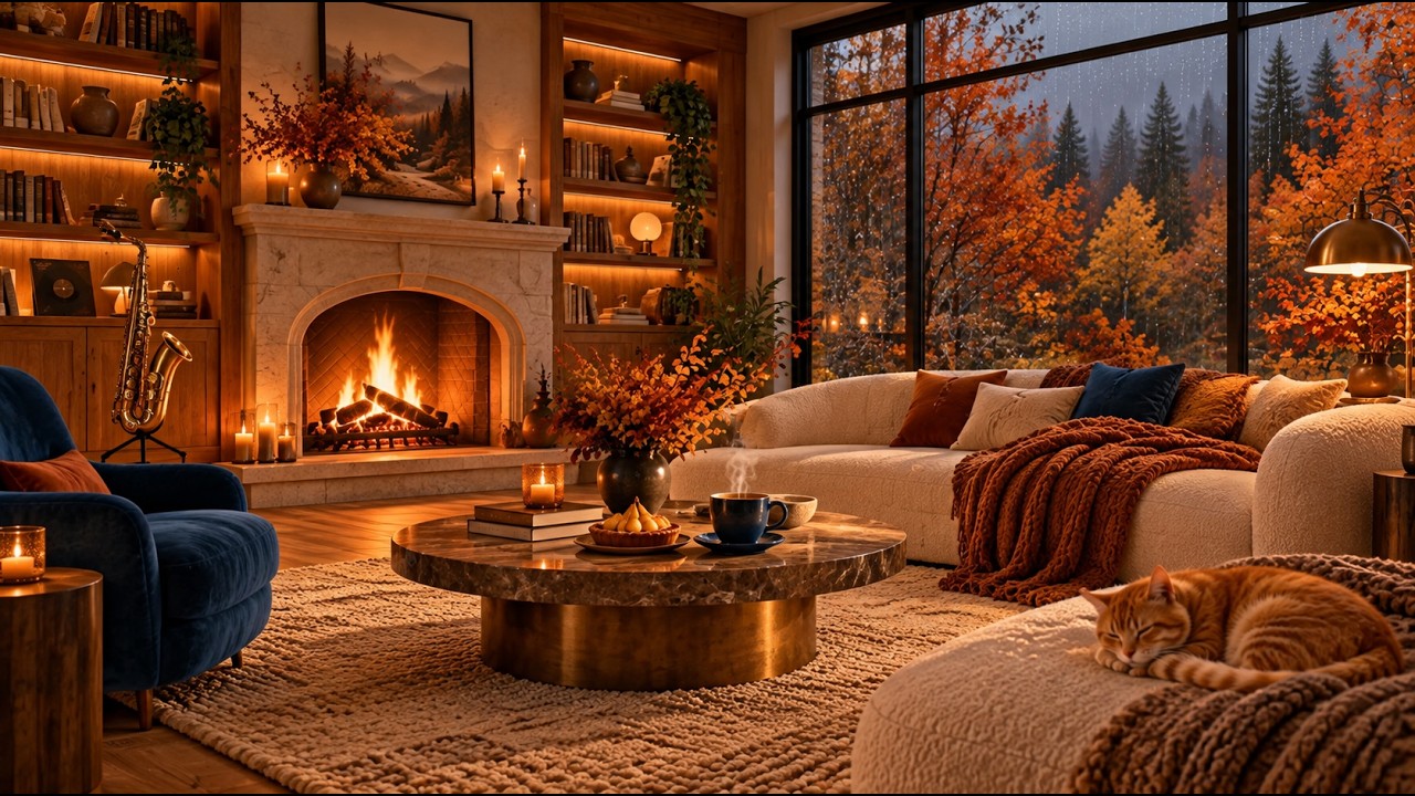 Serene Autumn Retreat Jazz | Soft Jazz Music with Cozy Firelight for ...