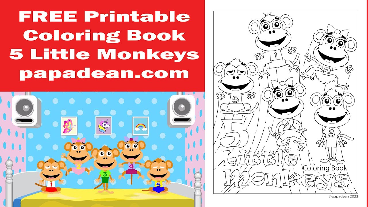 5 little monkeys coloring book - YouTube