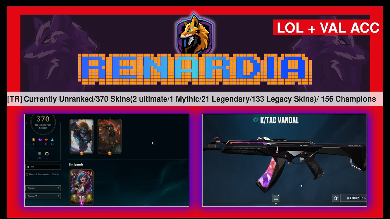 REN#39 League of Legends | [ CHEAP RP TR ] 370 Skins(2 ultimate/1 ...