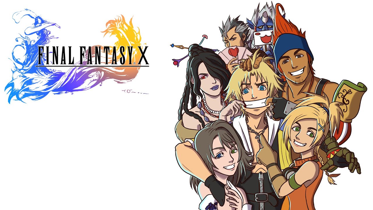 yuna, tidus, rikku, lulu, auron, and 2 more (final fantasy and 1 more)  drawn by anraku_cho