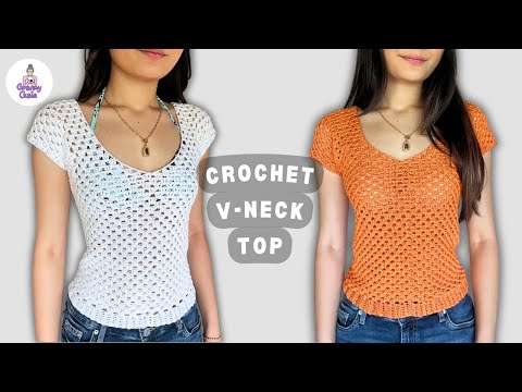 Crochet V-neck top tutorial - YouTube