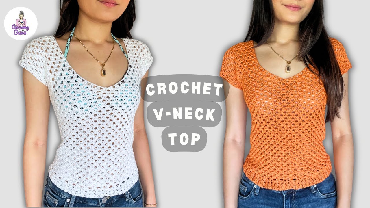 新品CLANE CROCHET V NECK LONG KNIT TOPS Crochet V-neck top tutorial - YouTube