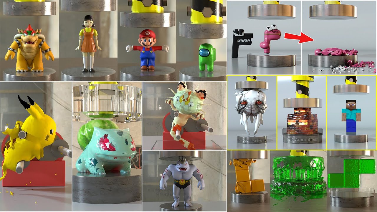 Hydraulic Press vs Everyone  Tetris, Pokemon, Alphabet, Minecraft and More