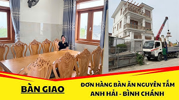 BÀN GIAO Bộ bàn ăn liền tấm 10 ghế louis dài 2m5x94cm dày 12cm cho anh Hải ở Bình Chánh