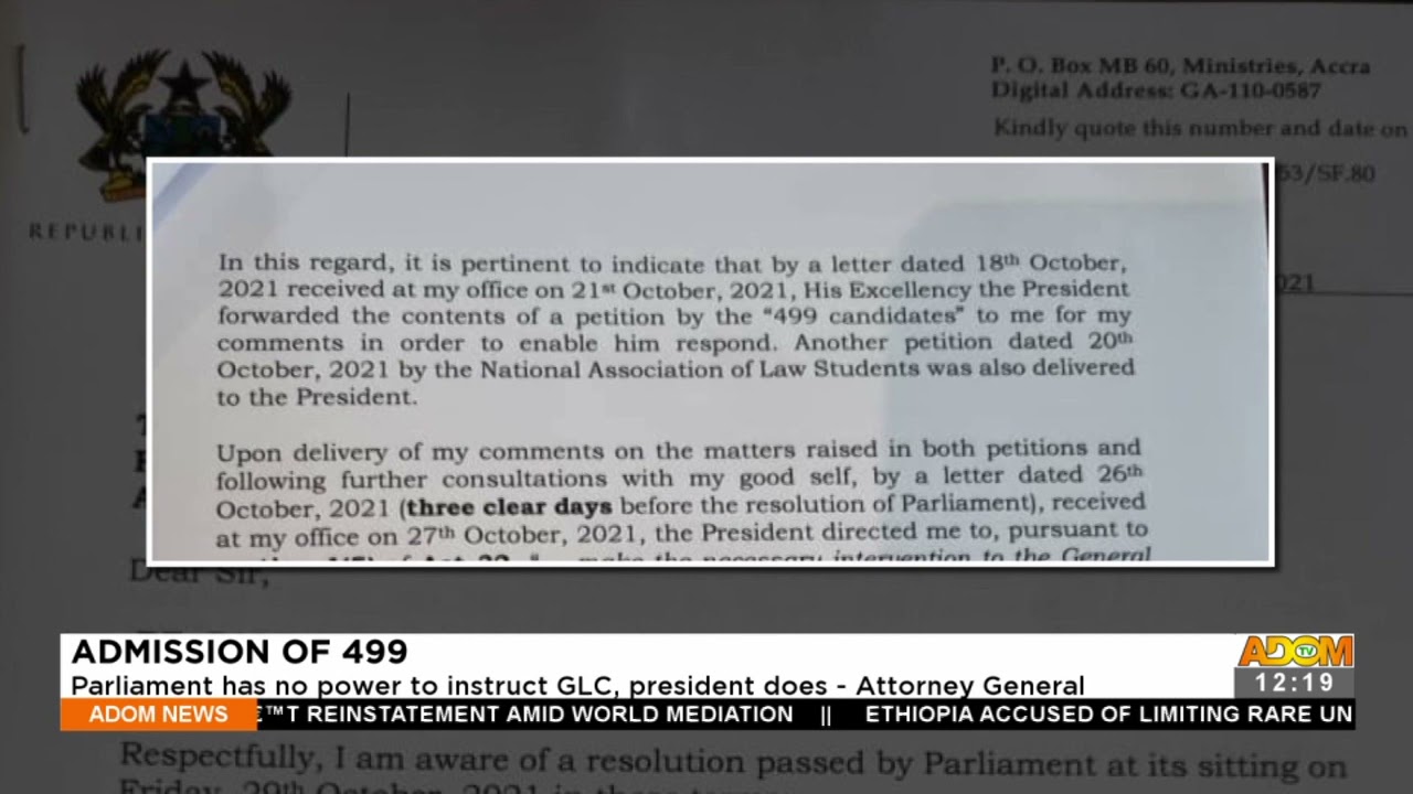 Parliament Has No Power To Instruct Glc President Does Attorney General Adom Tv 2 11 21 Youtube
