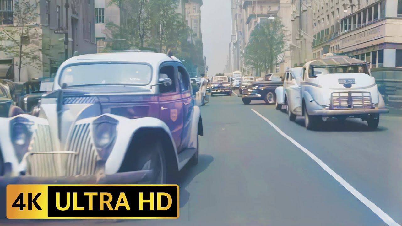 Manhattan, New York 1945 (4K 60FPS) (Remastered, Colourised & Upscaled)