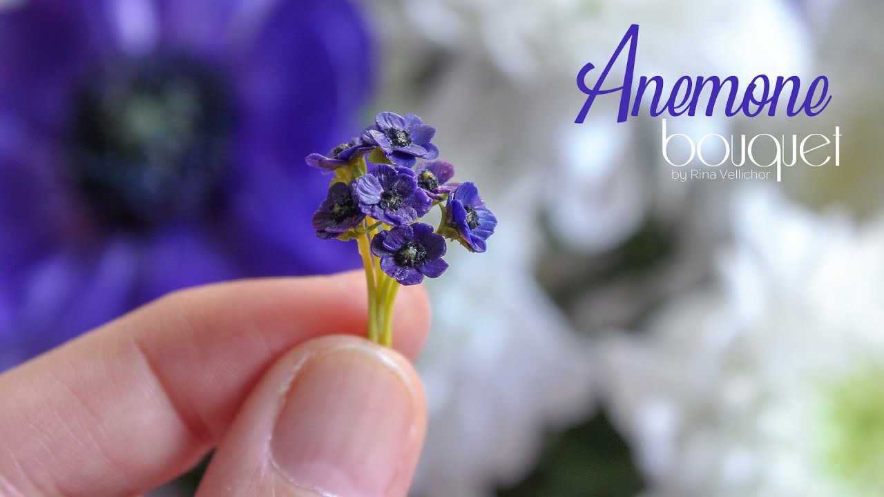 Miniature flowers bouquet with anemones (wind flowers) 💙 Easy