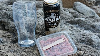 Drinking & Snacking: Polish Warka Strong Lager Beer and local wild Brown Shrimps 🍻 🦐 🌊 