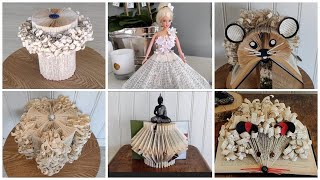 6 tips/Book folding art ideas to spruce up your home decor or make lovely gifts #flowermaking  📚🗝️🌈