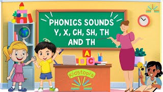 Phonics sounds for Y, X, CH, SH, TH and TH with example words