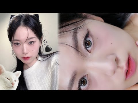 쿨톤 고양이상  메이크업🐈‍⬛(<strong>렌즈미</strong> 아이포캣 l 고양이 렌즈 l 릴리바이레드 무드키보드 쿨멤버십)