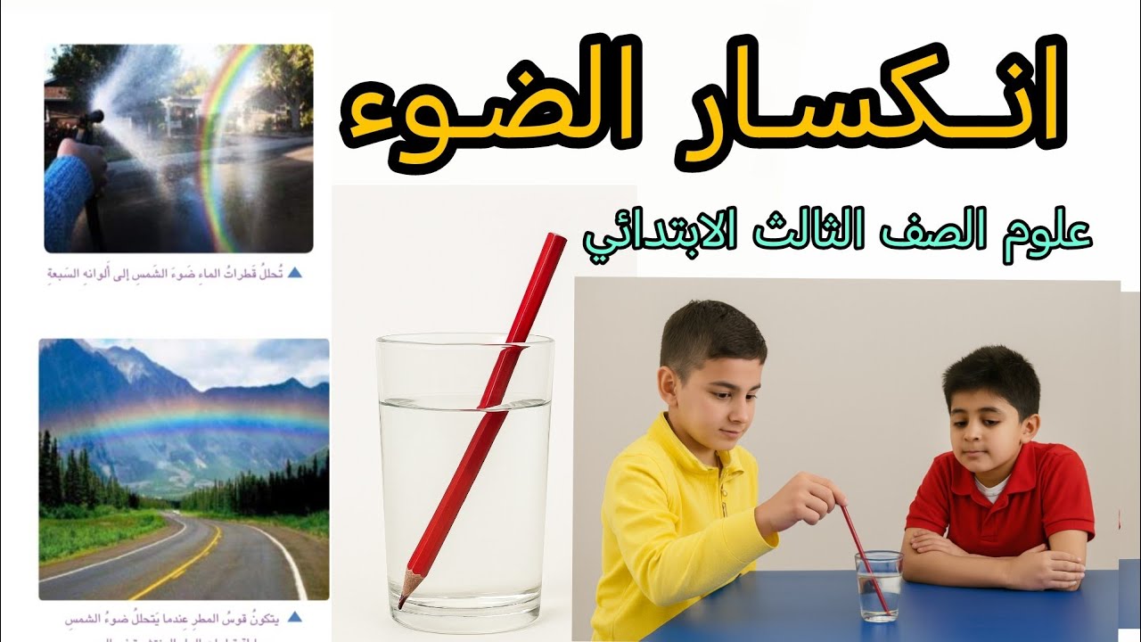 انكسار الضوء علوم الصف الثالث الابتدائي شرح مفصل للدرس مع الأمثلة والصور 