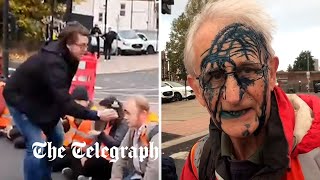 Insulate Britain protesters sprayed with ink as they block roads into London