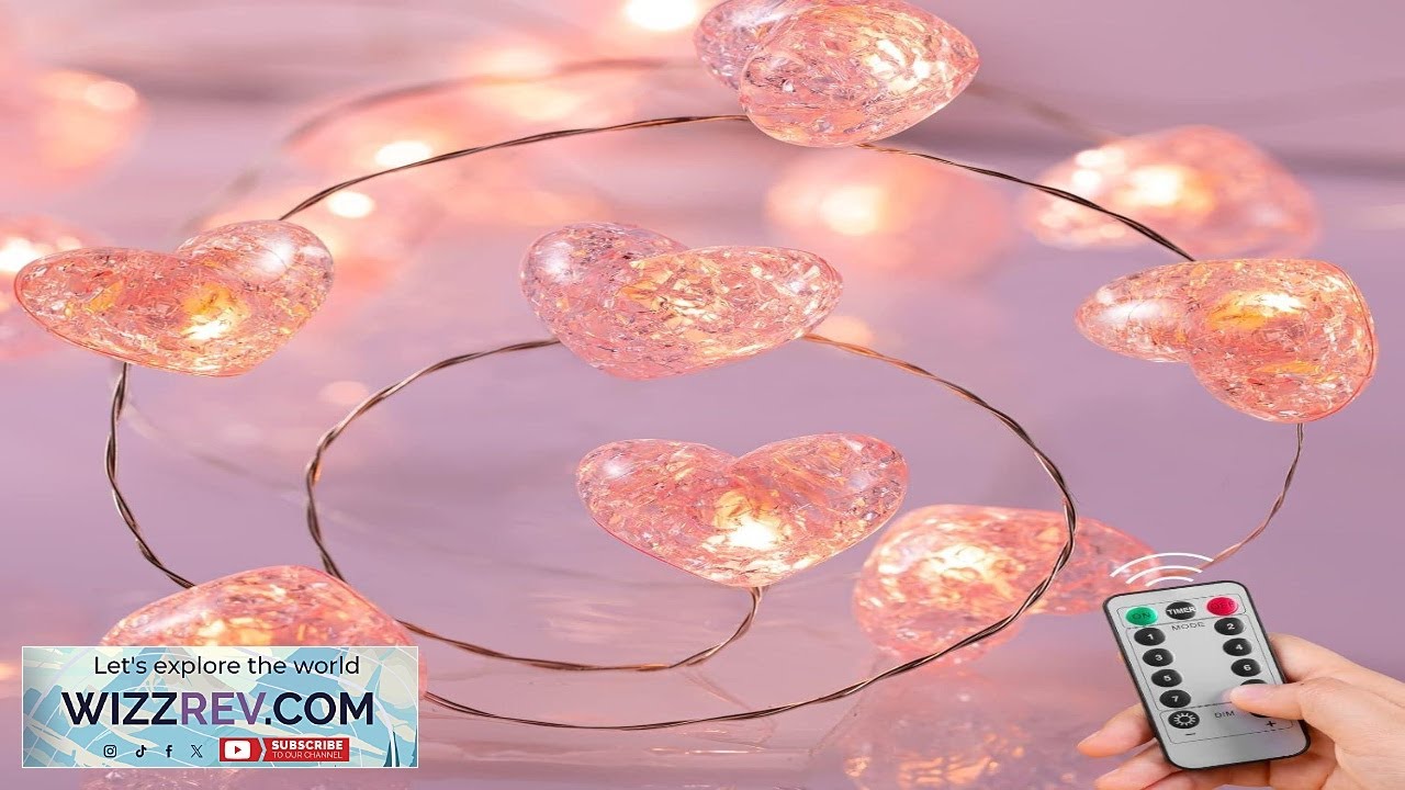 Valentines Day Fairy String Lights 10.5 ft 30 LED Pink Heart