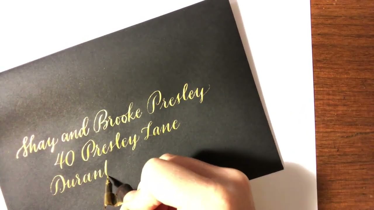 Envelope Addressing Service - Gold calligraphy on black envelopes