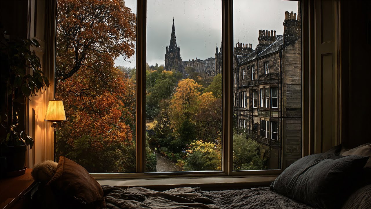 Peaceful Fall Evening Rain In Edinburgh🍂🌧️Calm Rain Ambience For Reading, Sleeping, Etc.