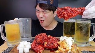 ASMR 시원한 맥주 원샷 리얼사운드 먹방 안주는 뱀파이어치킨 헬게이트맛[SUB]BEER ONE SHOT 14000SHU NO1 SPICY CHICKEN MUKBANG