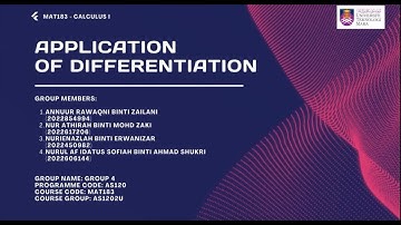 MAT183 l APPLICATION OF DIFFERENTIATION : MAXIMUM AND MINIMUM PROBLEMS