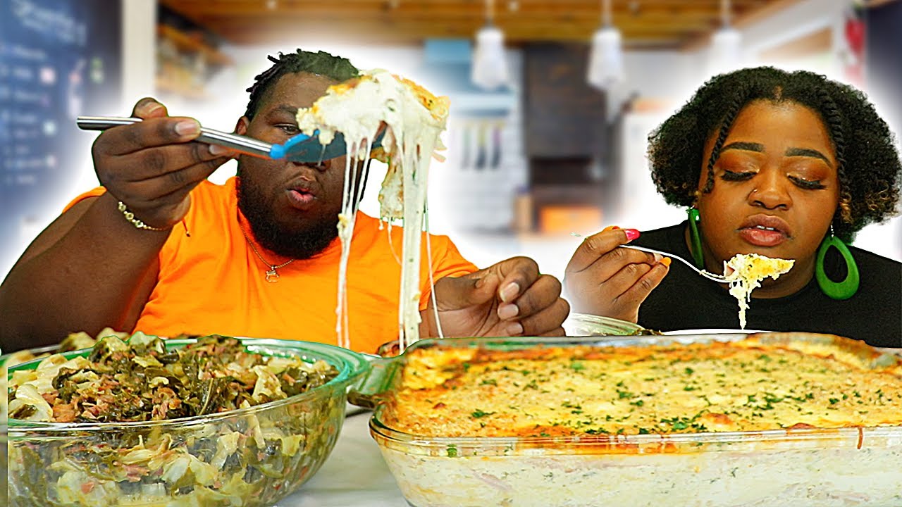 SUPER CHEESY CHICKEN CORDON BLEU + COLLARDS AND CABBAGE| MUKBANG EATING SHOW