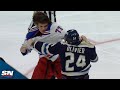 Rangers matt rempe meets his match in wicked fight with blue jackets mathieu olivier