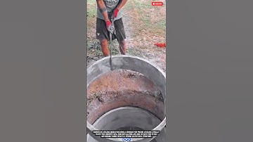 Worker Construction Innovation Makes Water Well Ring Job Easy Work with Concrete & Crowbar