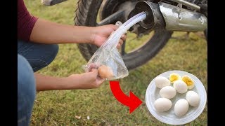 Egg boiled by Motorbike