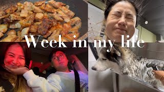 Life In LA l grooming two huskies alone, what I eat in a week, Taylormade x Malbon event l VLOG