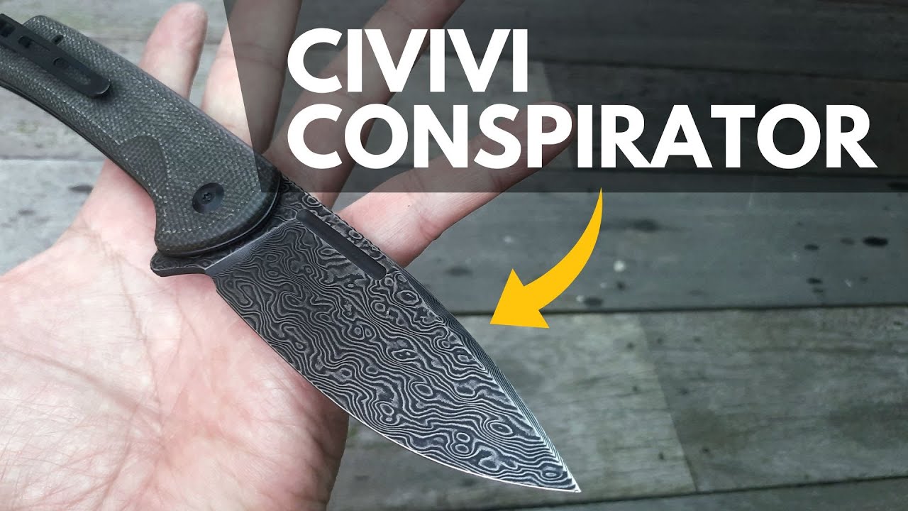 Civivi Conspirator Folding Knife 3.48 Damascus Steel Blade Green Micarta  Handle