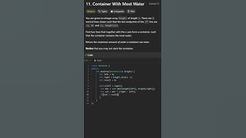 LeetCode 75 - Day 12 (Container With Most Water) #coding #programming #code #c++ #leetcode
