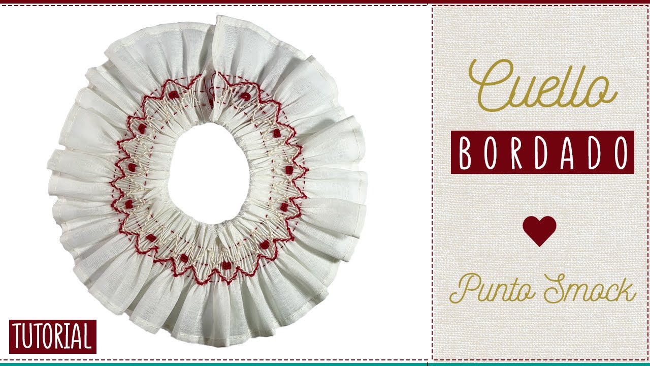 ¡HERMOSO CUELLITO BORDADO! úsalo en cualquier vestido!! punto smock tutorial paso a paso.