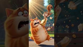 The SQUIRREL Steal The Orange Cat Lunch🙀. #ai #cat #funny #animation #fyp