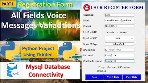 1/3 - How to create Validation Registration Form in Python Using Tkinter | Fields Voice validation
