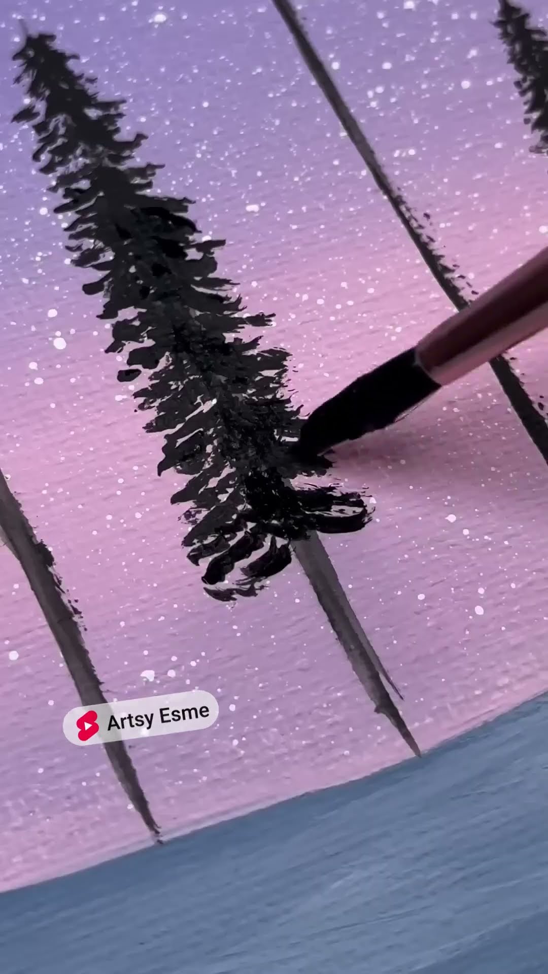 the most serene winter trees painted by @artsyesme ☺️ #nightsky #moon #forest
