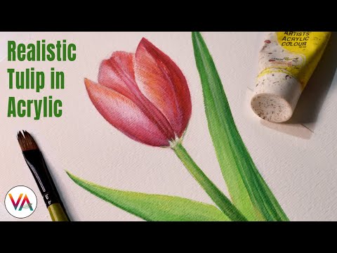 TULIP Flower Acrylic Painting Tutorial   Step by Step Paint Along  Painting Ideas For Beginners