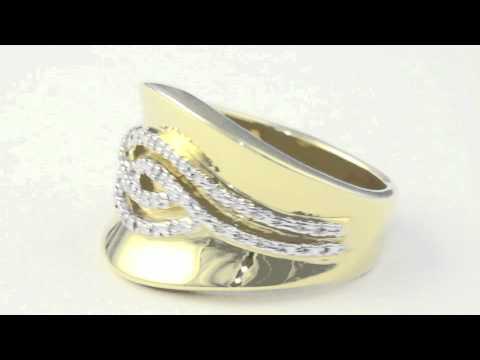 Tutone. 18k Gold over Sterling Silver Diamond Accent Wave Ring