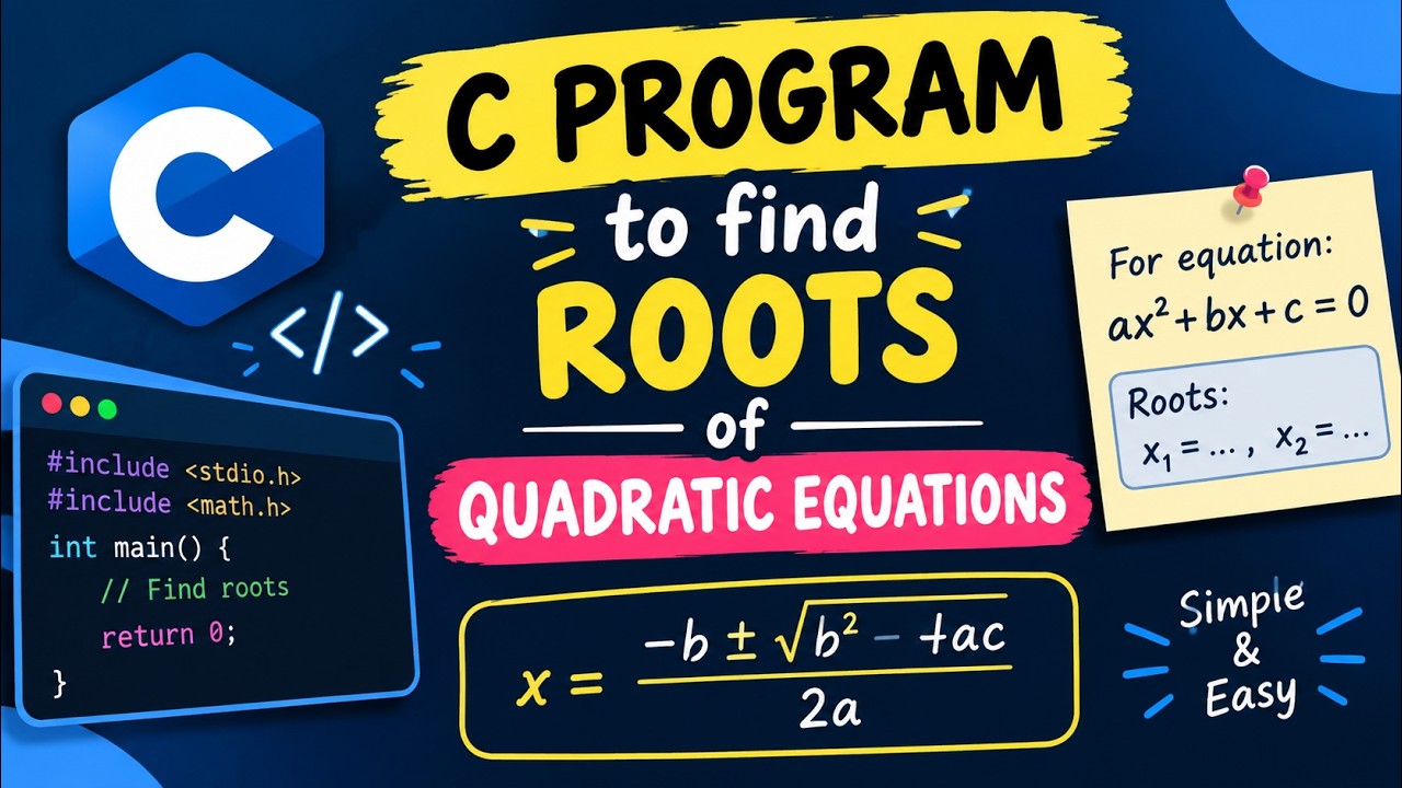 C Program to Find Roots of Quadratic Equation | C Programming Tutorial ...