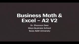Mays MBA Prep Business Math & Excel Activity 2 Video 2