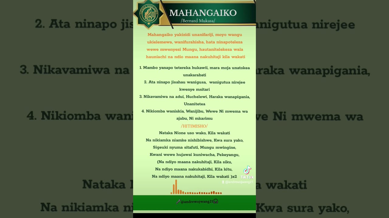 MAHANGAIKO lyrics  BERNARD MUKASA