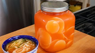 Quickfermenting radish water kimchi with apple broth (Dongchimi: 동치미)