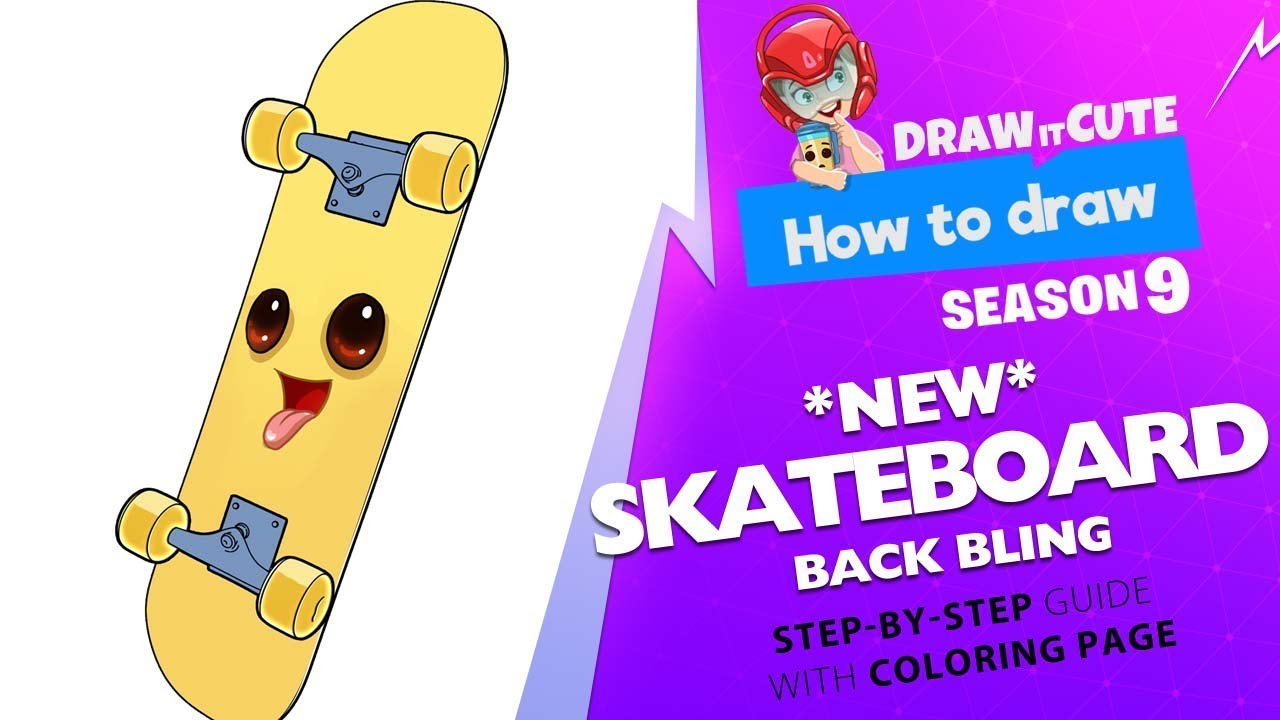 How to draw *NEW* SKATEBOARD Back Blings Fortnite season 9 stepby