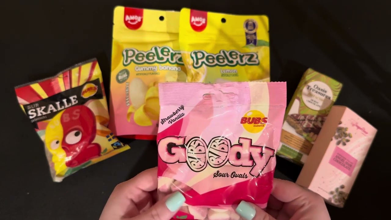 Trying Candy (Bubs, Peelerz, Dubai Chocolate, Silky Gems) | Whispered ASMR | Eating Sounds 