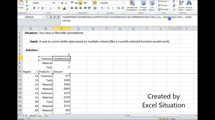 Excel Countifs visible (filtered) data