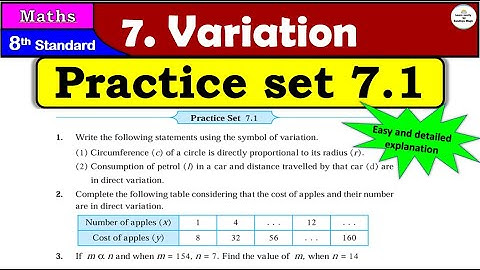 Practice set 7.1 | Class 8 | Chapter 7 Variation | Maths | All Question Answers | Maharashtra Board