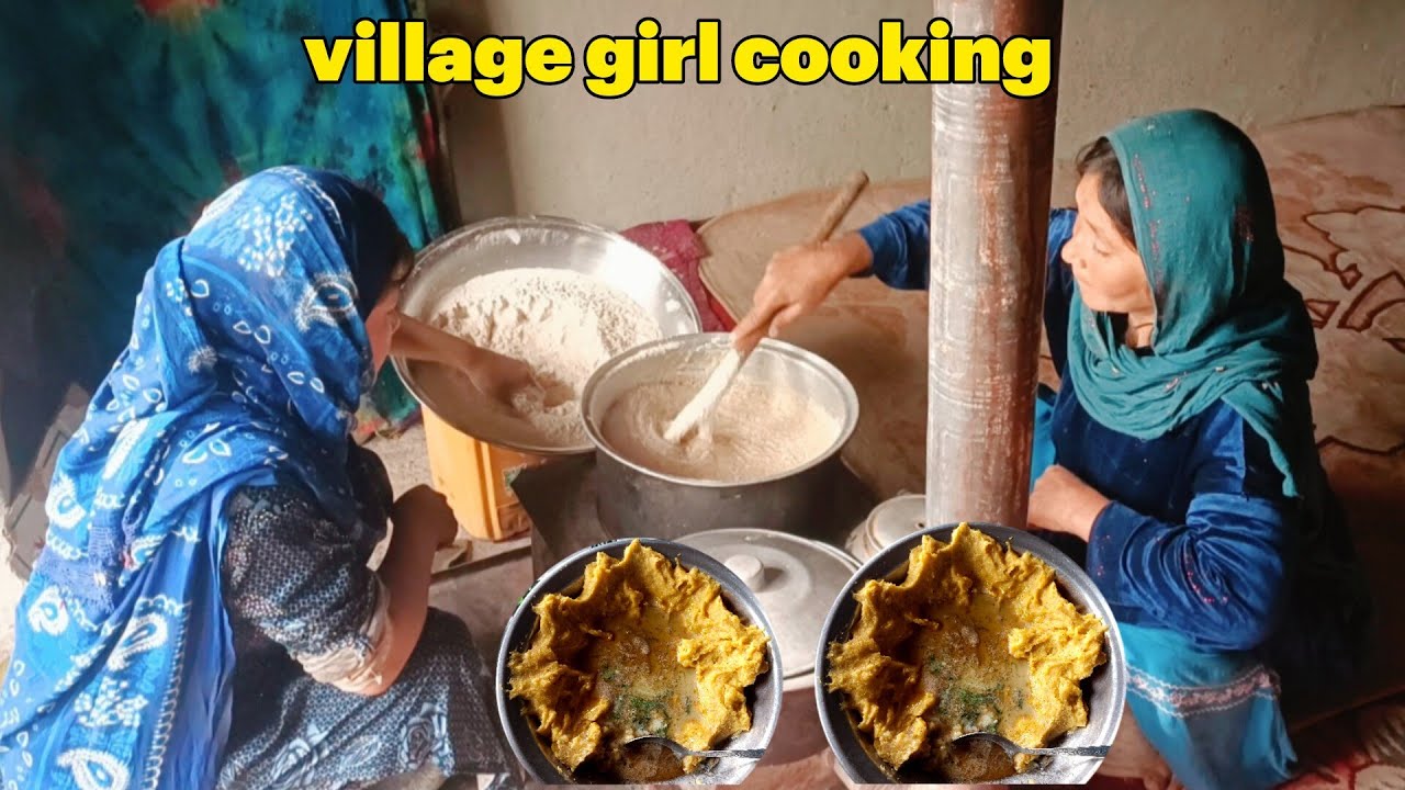 Village Girl Cooking Traditional Food with Wheat Flour / Hardworking Village Girl Making Traditional