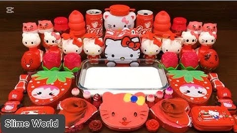 SERIES RED HELLO KITTY SLIME ! Mixing Random Things into GLOSSY Slime World 