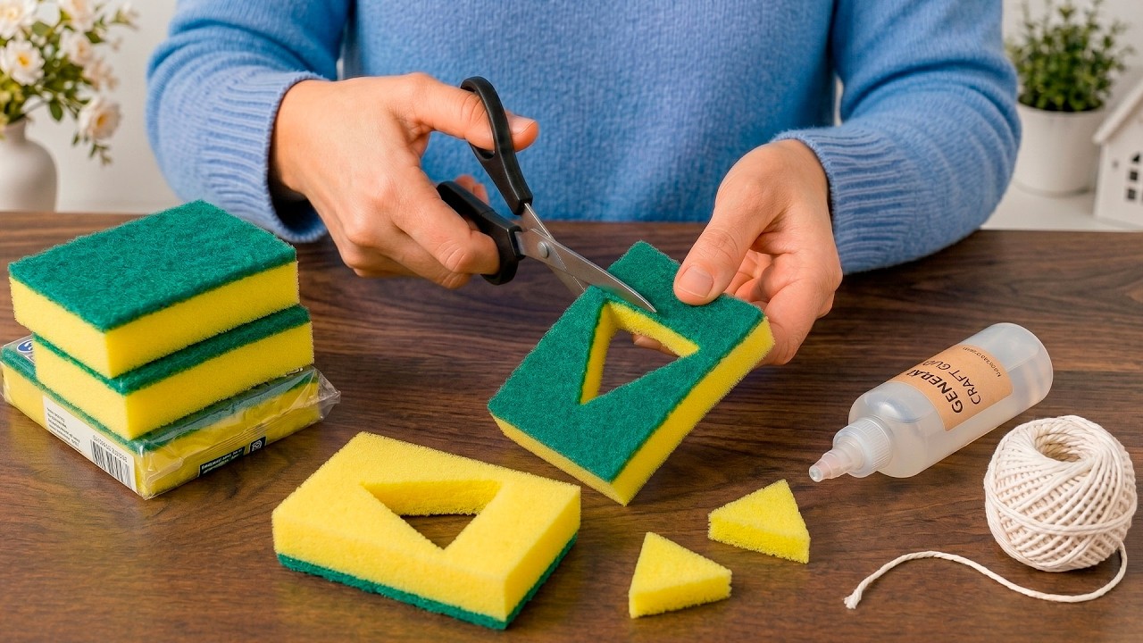I CUT UP DISH SPONGES AND MADE AN AWESOME PIECE! 😍 HOME DECOR IDEA! DIY