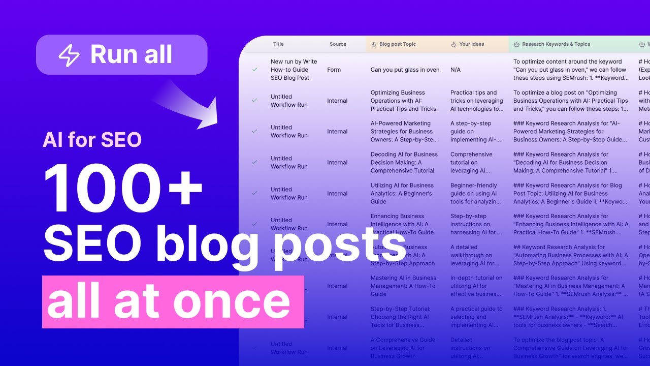 Blog 100 Generate 100+ high-quality blog posts all at once - YouTube
