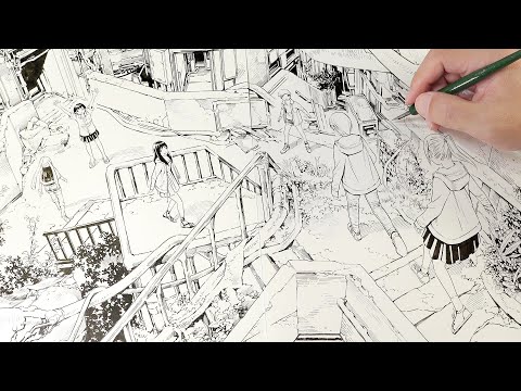 MANGA 見開き原稿を描く Double page Drawing