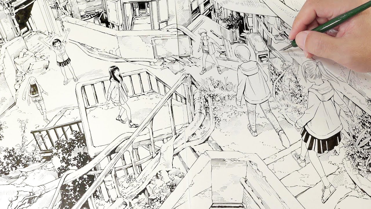 MANGA 見開き原稿を描く Double page Drawing - YouTube
