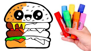 Dibuja y Colorea una HAMBURGUESA kawaii  Videos para niños
